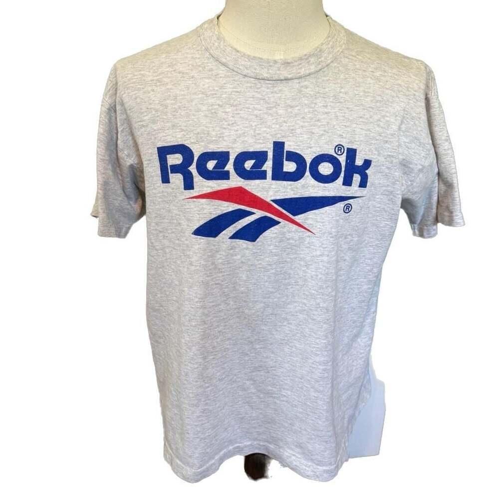 Vintage Reebok Vector Logo T-Shirt Grey Size Large Made in USA